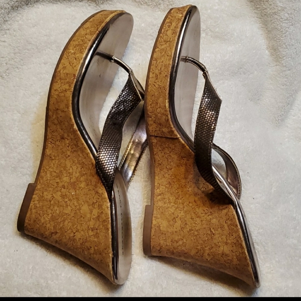 Charlotte Russe Cork Wedge Sandals with Metallic Straps